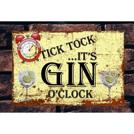 Metal Signs - Tick Tock Gin O'clock Logo. Man Cave Tin Metal Sign Hanging Wall Plaque Kitchen Shed Garage. Small (15cm x 10cm)