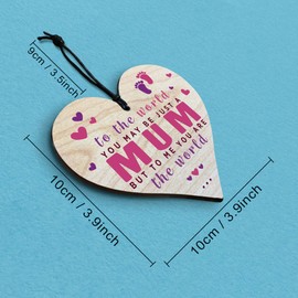 Gift for Mum, You're a World to Me - Happy Birthday, Mothers Day, Daughter, Son, Mummy, Mom Wooden Hanging Heart Plaque Present Idea Quote Home Decoration