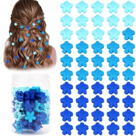 Atoden Mini Flower Hair Clips Small 50Pcs Cute Tiny Claw Clips for Bangs Thin Fine Hair Barrettes Decorative Floral Hair Accessories for Women Girls Teens (Blue)