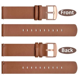 Wocci Thin Flat Watch Straps for Men and Women, Top Grain Leather, Quick Change Replacement Straps, 18 mm / 20 mm / 22 mm, Brown (rose gold buckle), 18mm