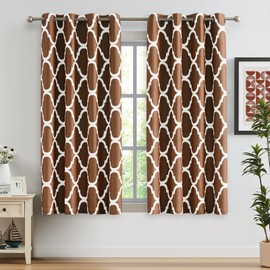 Melodieux Moroccan Printed Room Darkening Blackout Grommet Curtains for Bedroom Living Room Small Windows, 52 by 45 Inch, Brown (2 Panels)