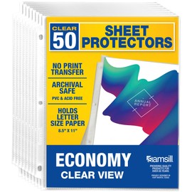 Samsill 50 Pack Sheet Protectors, 8.5x11 Inch Page Protectors for 3 Ring Binder, Standard Weight, Clear Protector, Letter Size, Top Loading, Acid Free