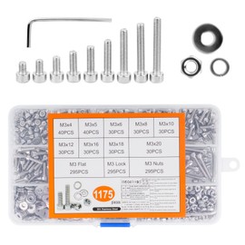 1175 Pieces M3 Screws Set, Allen Screws Nuts Sets, Stainless Steel Cylinder Screws with Nuts and Washers Set, Threaded Screws Machine Screws Assortment + Hex Key