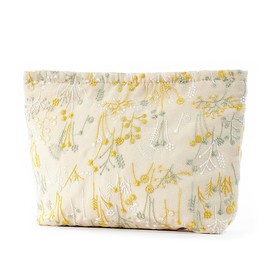 Youteer Embroidery Ladies Cosmetic Bag, Large Capacity Zipper Canvas Travel Makeup Bag Aesthetic Design Accessories Storage Bag for Women, Yellow.