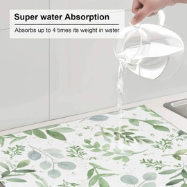 Sage Green Dish Drying Mat XL for Kitchen Counter Microfiber Absorbent Leaves Dish Draining Mat Reusable Washable Large 18"x24"