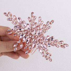 Rumtock Handmade Pink Crystal Hair Comb for Wedding Brides Women Rose Gold Hair Accessories for Special Occasion Banquet Prom (Pink)