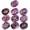 mookaitedecor Amethyst Witches Runes Set,Healing Crystal Palm Stone Engraved Gypsy