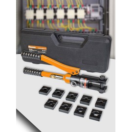 AMZCNC Hydraulic Crimping Tool - 12T Crimping Force, 9 Pairs of Standard US cable Dies (8AWG-4/0AWG) - Professional Grade Battery Cable Crimper for Secure Connections, Electrical Projects, and More