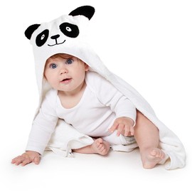 Zappi Co Baby Bath Panda Hooded Towel 100% Cotton (70x70cm) Animal Design Soft Absorbent and Non-Balling Cotton Baby Bath Towel, for Baby Boy and Girl(White)