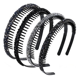 4 Pcs Rhinestone Headband for Women Christmas Crystal Headband with Teeth Glitter Sparkly Rhinestone Hairband Non Slip Hair Band for Wedding Birthday Concert Holiday Daily Life Hair Accessories