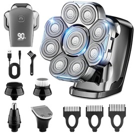 Head Shavers for Bald Men, 9D Detachable, Upgraded 5-in-1 Electric Razor for Men, Waterproof Wet/Dry Grooming Kit, LED Display Wireless Rechargeable Bald Head Shavers