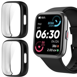 ID208 Plus Smart Watch Case, Blueshaweu Soft All Around TPU Case with Screen Protector Compatible for Quican/ENOMIR/Tensky/Fitpolo/Aeac/WMK/Konitee/VRPEFIT ID208 Plus Smart Watch 1.8" (Black+Black)