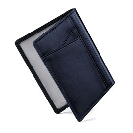 Carteras para Caballero RFID Bloquean, Tarjetero Hombre de Cuero Doble Pliegue Delgado Billetera para Hombres con 8 Ranura para Tarjeta de Crédito y 2 Transparente ID de Bolsillo.(Azul Marino)