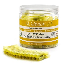 Qibaok 120 PCS Heat Shrink Waterproof Butt Connectors - Insulated Electrical Wire Crimp Splice Terminal 12-10 AWG for Automotive, Marine, Boat, Truck, Trailer, Stereo