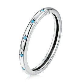 Dtja Turquoise 925 Sterling Silver Rings for Women CZ Blue Birthstone Bohemian Statement Engagement Stackable Band Ring Boho Birthday Wedding Mother's Day Jewelry (Star Size 8)
