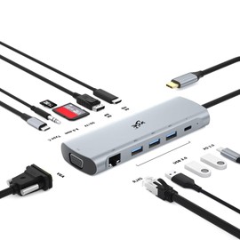 USB C Docking Station 3 Multi Monitor 12 in 1 Hub Laptop Multiport Adapter to4K@60Hz,VGA DP1.2 3 USB,TF/SD Slot,3.5mm Audio Type C,Gigabit Ethernet PD 100W for Macbook,Surface,XPS