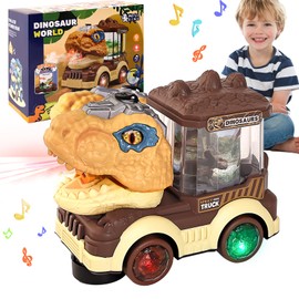 Electric Steam Train Truck Toy for Toddlers 2-4,Monster Dinosaur Truck Toy with Smoke,Flashing Lights & Sound, 360 Rotation Bump and Go Car Toddler Toy for 1 2 3 4 5 Year Boys Girls, Battery Operated