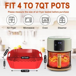 Air Fryer Silicona 7Pcs Kit,Bandeja para Hornear Reutilizable,3Pcs Cuadrado,Brocha de Silicon,Dos pares Guantes y Pinzas,para Cocina, Microondas,Freidora de aire, Baking