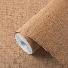 Akywall Brown Contact Paper Textured Beige Grasscloth Wallpaper Peel and Stick Removable Linen Self Adhesive Stick on Wall Paper Waterproof Vinyl Roll for Cabinet Drawer 15.7" x 236"