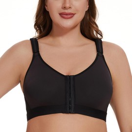 MELENECA Women's Front Fastening Wirefree Post Surgery Plus Size Back Support Posture Bra Black 38E