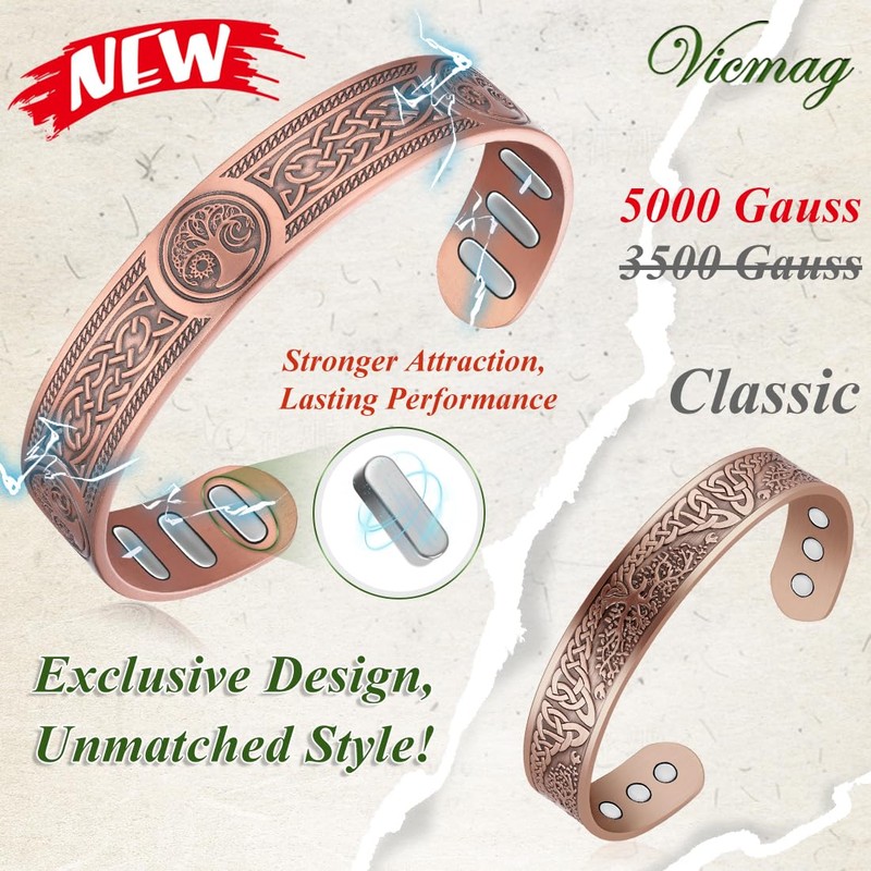 Vicmag Copper Bracelet for Men 9X Strength Magnetic 99% Pure