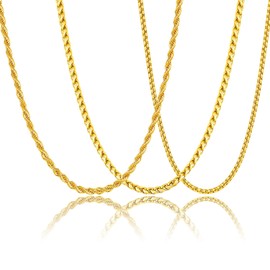 KLIFOWDY 3 Pieces Chains for Men Silver/Black/Gold Men's Necklace, 316L Solid Cuban Stainless Steel Hypoallergenic Chain and Men's Chain Jewellery Gifts 40/45/50/55/60 cm, Stainless Steel, No Gemstone