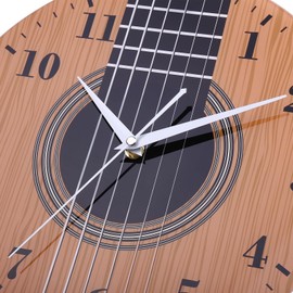 CIGERA 12 Inch Music Themed Wall Clock with Wooden Guitar Dial, Silent Clock Movement and Battery Operated, Great Decor for Music Room, Bedroom and Nice Gifts for Guitar Lover and Musicians
