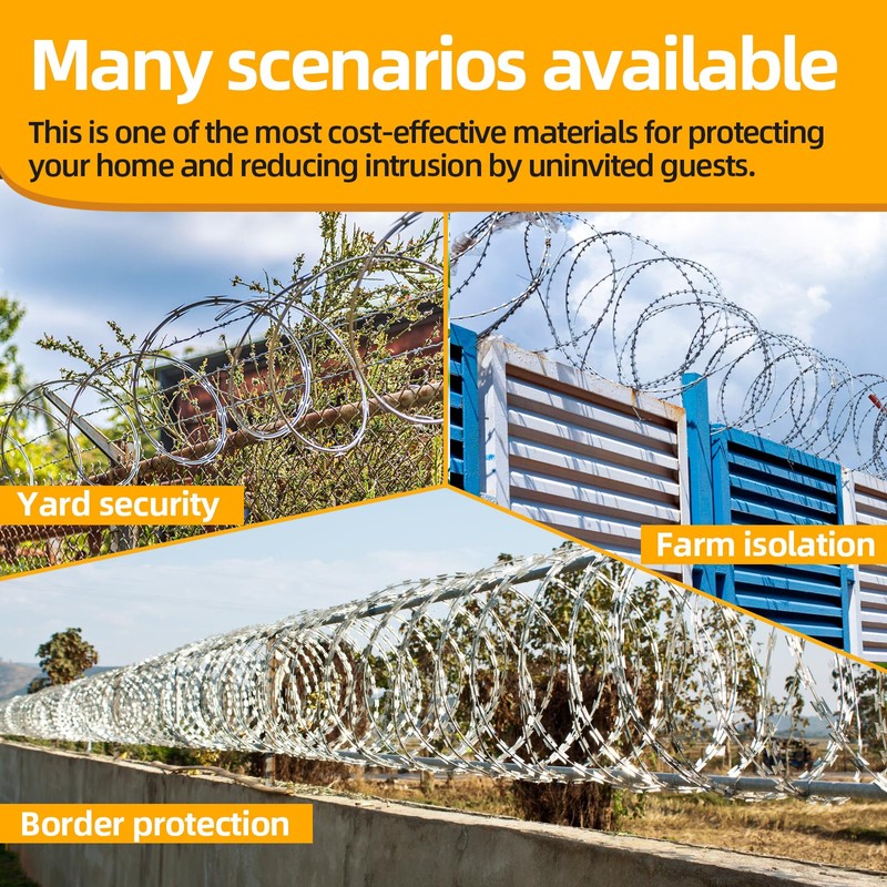 AggFencer 98ft Barbed Razor Wire, Hot-Dip Galvanized Barb Wire Roll