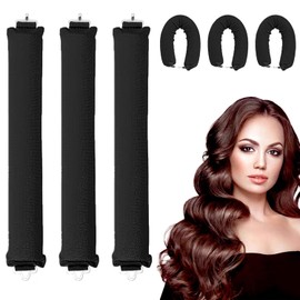 KEYRI Set of 3 Heat-Free Curlers, Overnight Curlers with Hooks, Curlers for Sleeping, DIY Hair Curls Without Heat, Hairstyle Set, Velvet Curlers for Long Hair (Black)