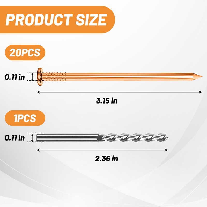 UCandy 20Pack Copper Nails for Killing Trees Stump Root, 3.15"