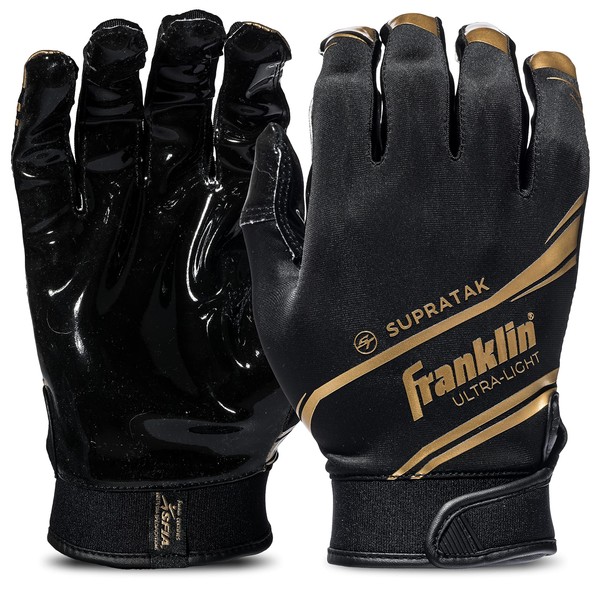 Franklin Sports Supratak Football Receiver Gloves - Black/Gold - Youth Medium