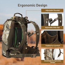 TR Hunting Backpack Internal Frame, Waterproof Pack with Rain Cover, 2200cu Camo Day pack for Rifle Bow Gun