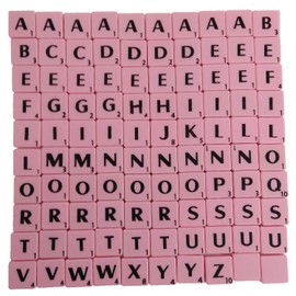 Trimming Shop Light Pink Plastic Tiles with Black Letters & Numbers for Scrapbooking Board Games Replacement Spelling Pendants Jewelry Making DIY Craft Projects, 100pcs