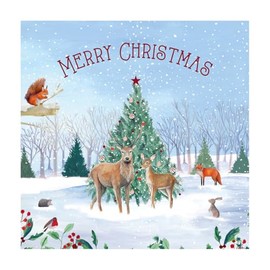 Woodland Animals Christmas White Kraft Greeting Cards - Pack of 12