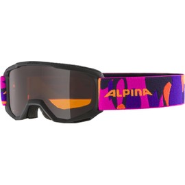 Alpina Scarabeo JR. Anti-Fog, Extremely Robust and Shatterproof OTG Ski Goggles with 100% UV Protection for Children, Matte Black/Pink, One Size