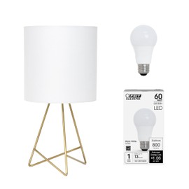 Simple Designs LT2066-GDW-LB 14" Down to The Wire Table Lamp for Bedroom, Living Room, Entryway, Office, Gold with White Shade, with Feit LED Bulb Included