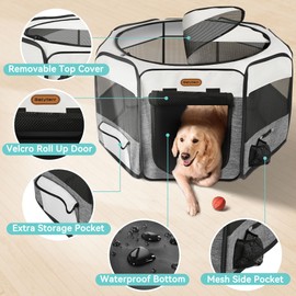 Seiyierr Dog Playpen, Portable Pet Playpen, Puppy Playpen, Cat Playpen with Carrying Case, Dog Playpen for Small Dogs Indoor/Outdoor, Removable Mesh Shade Cover