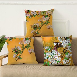 FOSDICK 3 Cushion Covers Spring Cushion Covers 45 x 45 cm, Bird Flower Decorative Cushion Cover 45 x 45 cm Outdoor Cushion Spring Decorative Cushion Colourful Aesthetic Cushion Covers Spring for Sofa