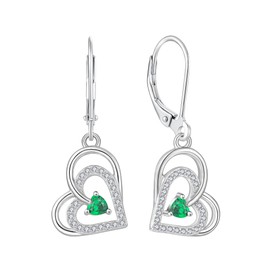 Starchenie Heart Earrings 925 Sterling Silver Love Heart Dangle Earrings Created Emerald Leverback Jewelry for Women