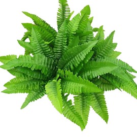 4 Bunches 14" Ferns Artificial Boston Fern Bush Plant,Faux Plant Shrubs Greenery Bushes Indoor Outside Plant,Hanging Basket or Planter Decor for Home Garden Office Verandah Wedding Decor