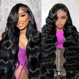 34 inch Body Wave Lace Front Wigs Human Hair 200% Density Pull Go 13x6 HD Transparent Glueless Human Hair Wig for Women Pre Plucked Pre Cut Bleached Knots with Baby Hair