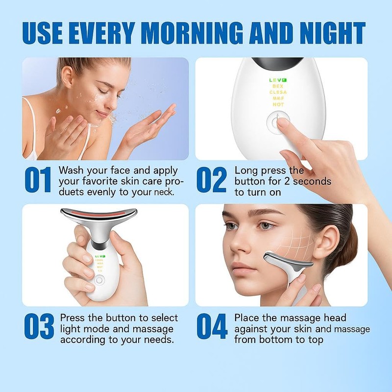 LED Face Massager 7-in-1, EMS Microcurrent Facial & Neck Massager,