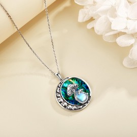 UCADRIT Mushroom Moonstone Necklace Sterling Silver Moon Phased Abalone Shell Mushroom Mother's Day Jewelry for Women Mom