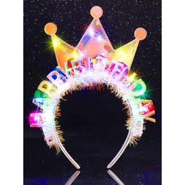 Evlry LED Happy Birthday Crown Headband Luminous Ball Hair Bands Sparkling Birthday Party Hair Accessories for Women