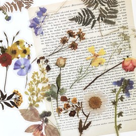 Flower Plant Stickers Set (120PCS) - PET Transparent Decorative Sticker for Scrapbooking Planner Journaling Wrapping DIY Crafts Cards Album Water Bottles Phone Cases Laptops