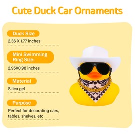 wonuu Car Dashboard Decoration Cowboy Hat Rubber Duck, Car Ducks Ornaments with Mini Colorful Hat Necklace Sunglasses Scarf (White)