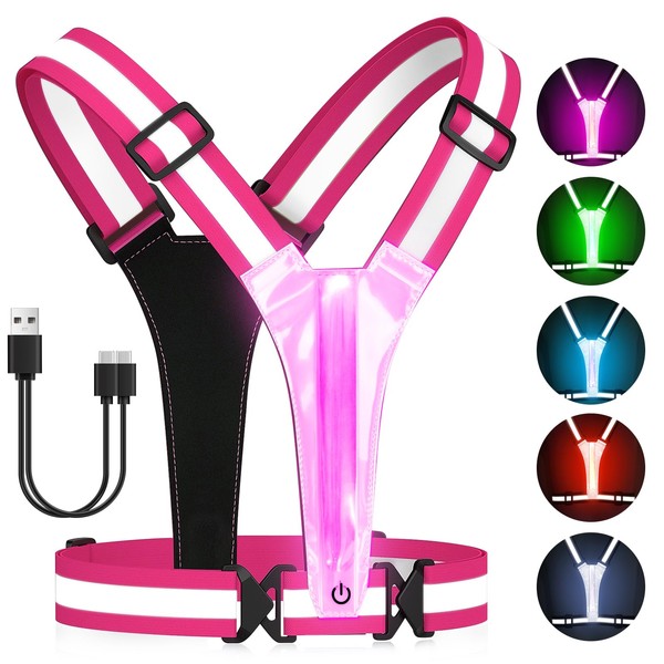 Fitense LED Reflective Running Vest, 5 Colors Light Up Running