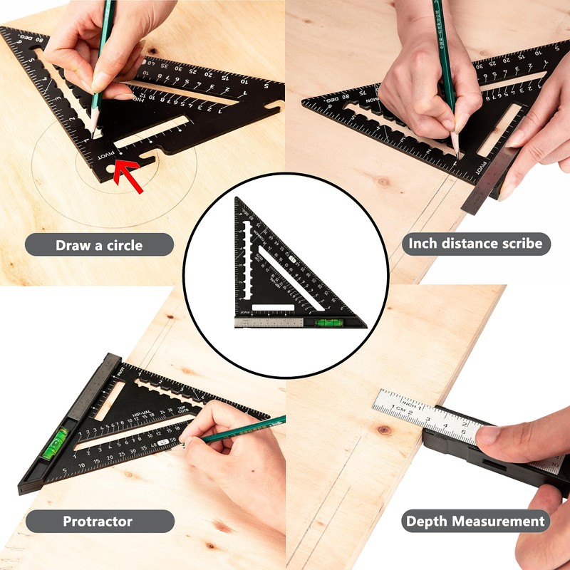 Beslands 7 inch Rafter Square with Level, Aluminum Metal Triangle