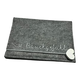 Maternity log cover, tummy feel, grey in a simple design, with compartment for ultrasound image, maternity log made of felt, handmade, made in Germany, suitable for the German maternity log