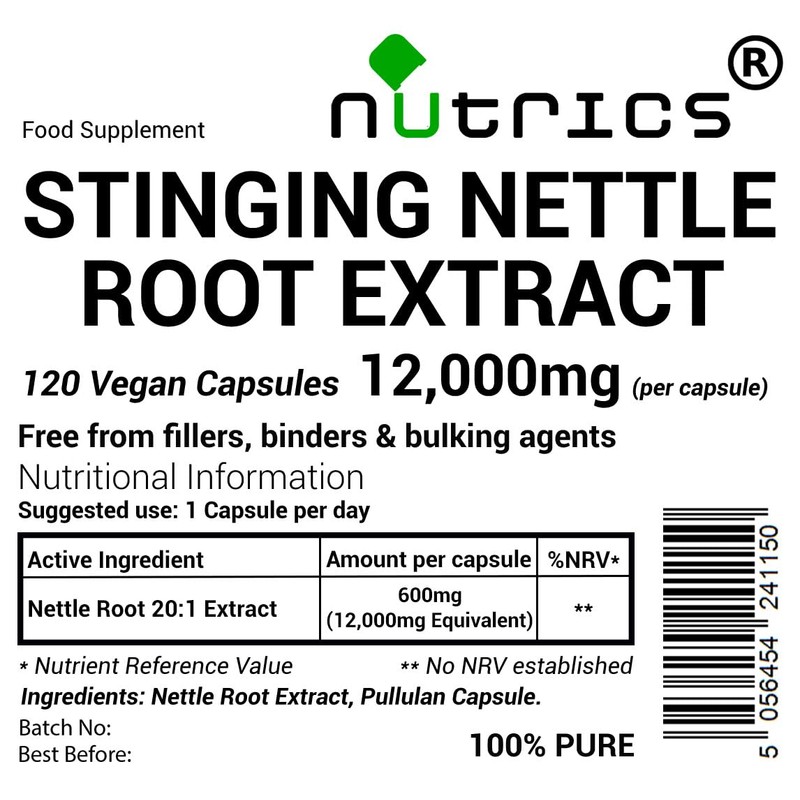 Nutrics® 12,000mg (per Capsule) STINGING Nettle Root Extract 120 V